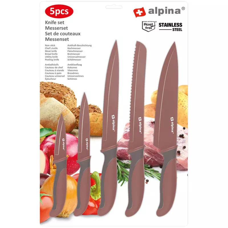 Alpina – Nerūdijančio plieno peilių rinkinys (bordo spalvos)