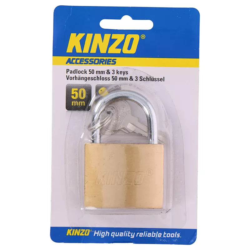 Kinzo - 50 mm žalvarinė spyna su trimis raktais