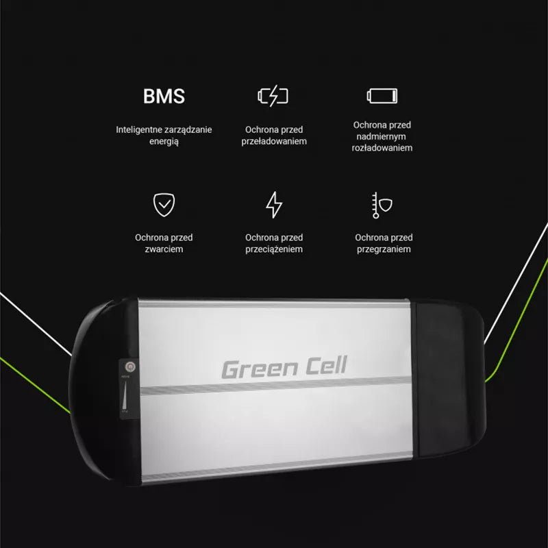 Green Cell - Elektrinio dviračio akumuliatorius su įkrovikliu 36V 15Ah 540Wh Li-Ion 5.5x2.1mm