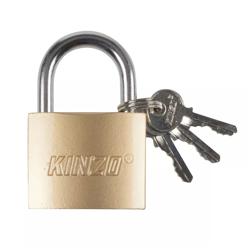 Kinzo - 50 mm žalvarinė spyna su trimis raktais