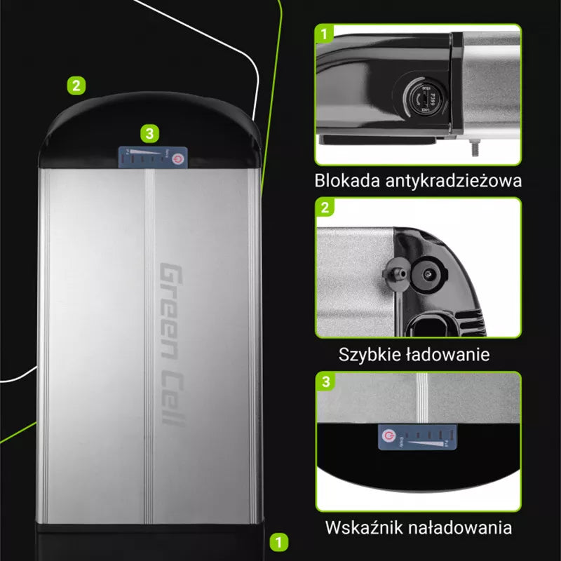 Green Cell - Elektrinio dviračio akumuliatorius su įkrovikliu 36V 15Ah 540Wh Li-Ion 5.5x2.1mm