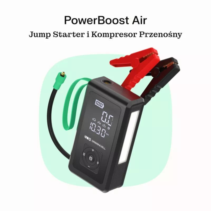 Green Cell - PowerBoost Air automobilio užvedimo įrenginys / starteris / žibintuvėlis / automobilio powerbank su kompresoriumi 8000mAh 1000A