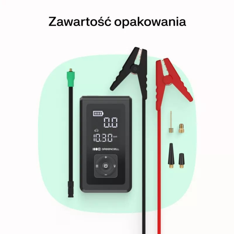 Green Cell - PowerBoost Air automobilio užvedimo įrenginys / starteris / žibintuvėlis / automobilio powerbank su kompresoriumi 8000mAh 1000A