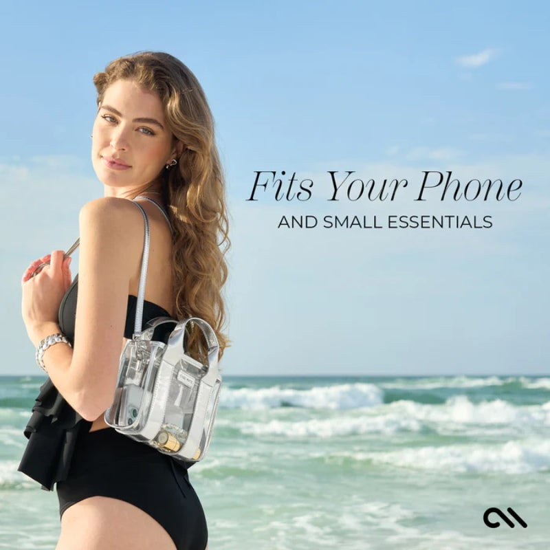 Case-Mate Mini rankinė – Vandeniui atspari petinė rankinė (Sidabrinis chromas/Skaidri)