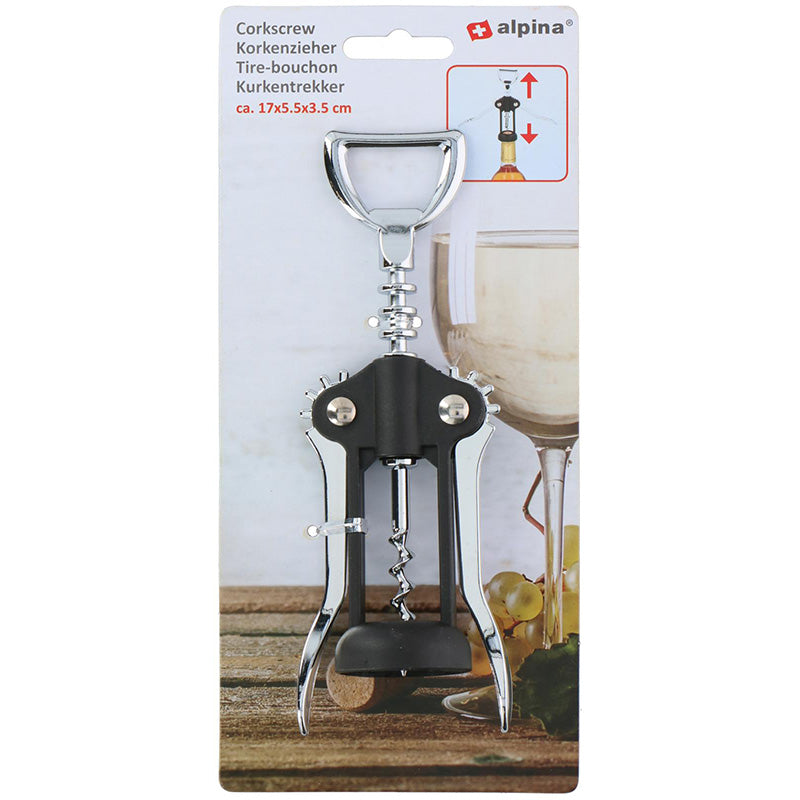 Alpina – Korkštraukis / Vyno atidarytuvas iš nerūdijančio plieno 17 cm (juoda / sidabrinė)