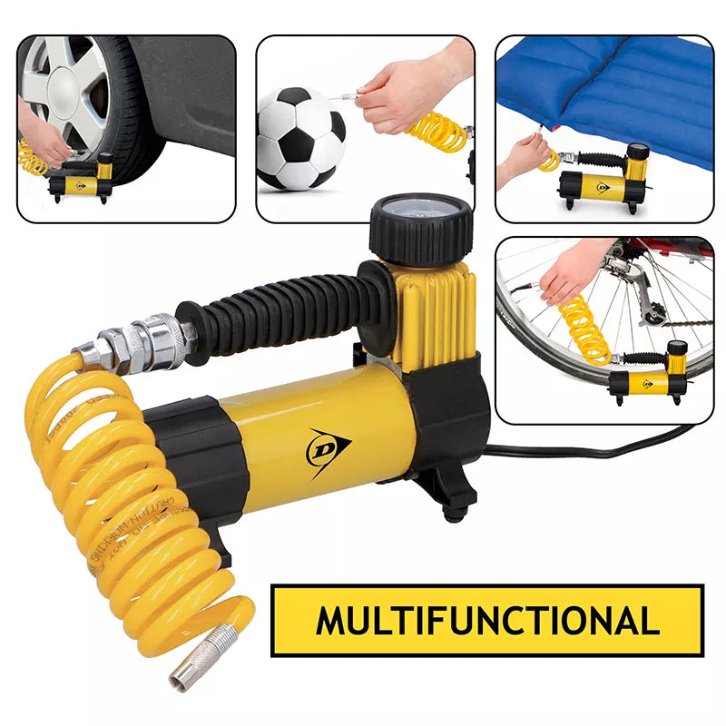 Dunlop - 12 V 100 PSI kompresorius, žarna ir antgalių rinkinys