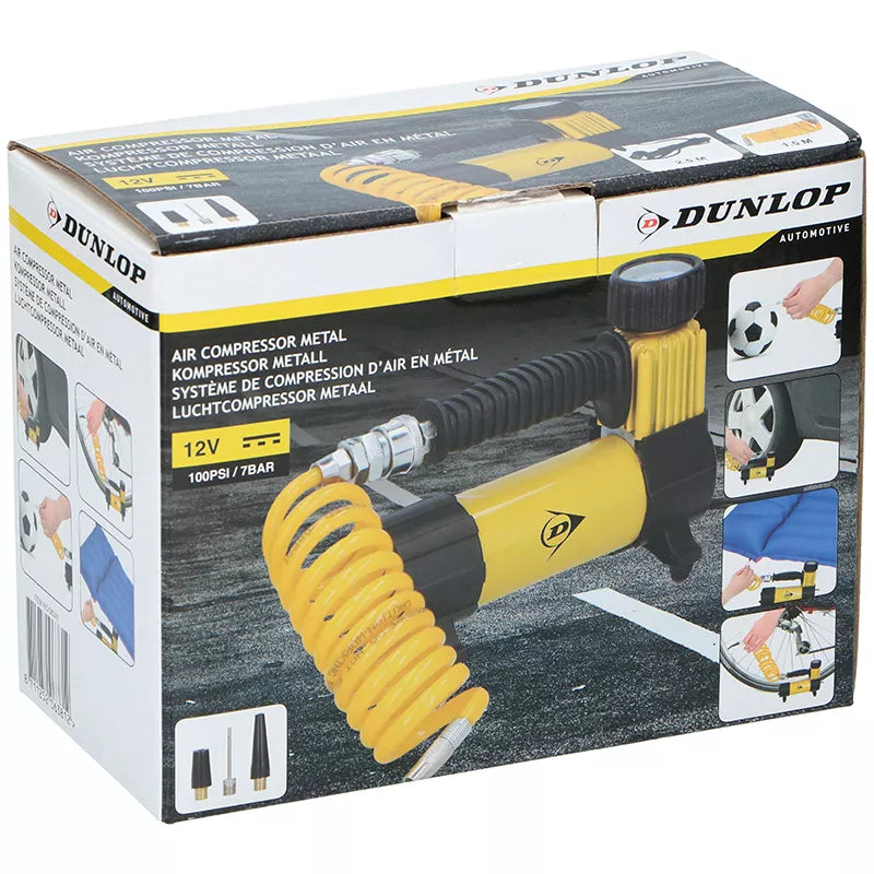 Dunlop - 12 V 100 PSI kompresorius, žarna ir antgalių rinkinys