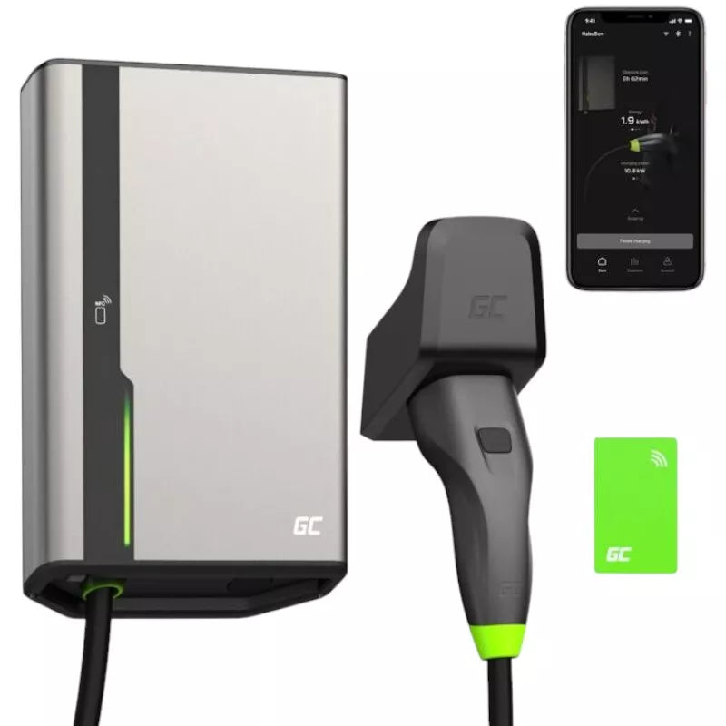 Green Cell - HabuDen Sieninė įkrovimo stotelė 22kW 32A 7.5m Tipo 2 elektromobiliams (EV) su GC Bluetooth WiFi NFC programėle