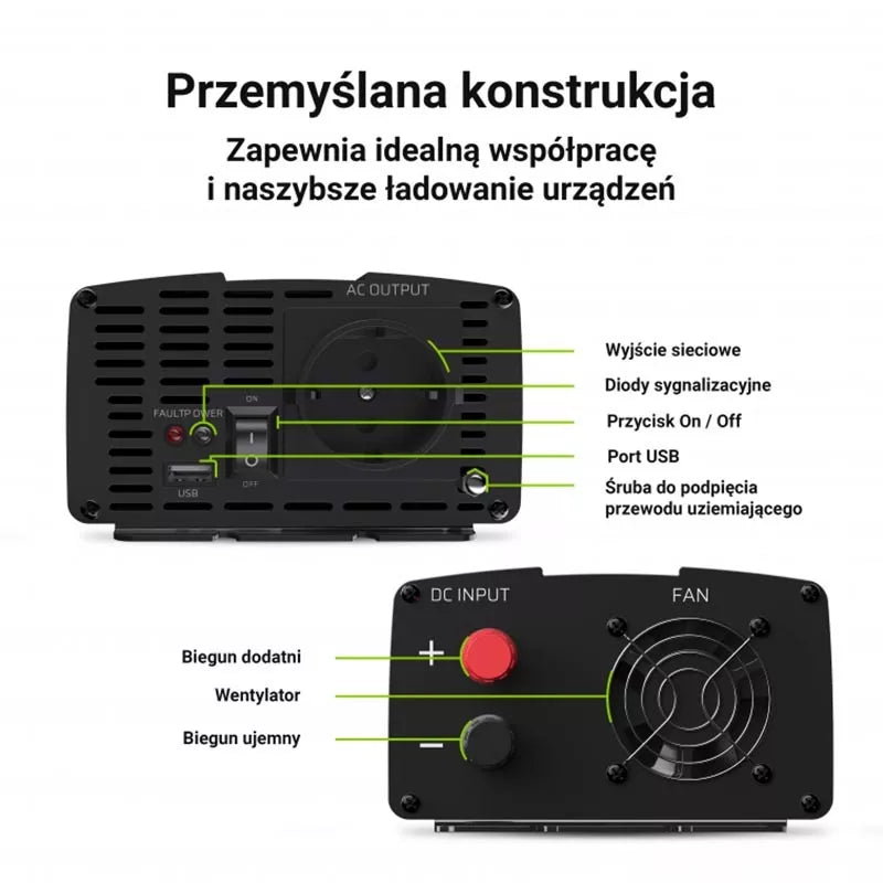 Green Cell - Įtampos keitiklis Inverteris 24V į 230V 1000W / 2000W Modifikuota sinusoidė