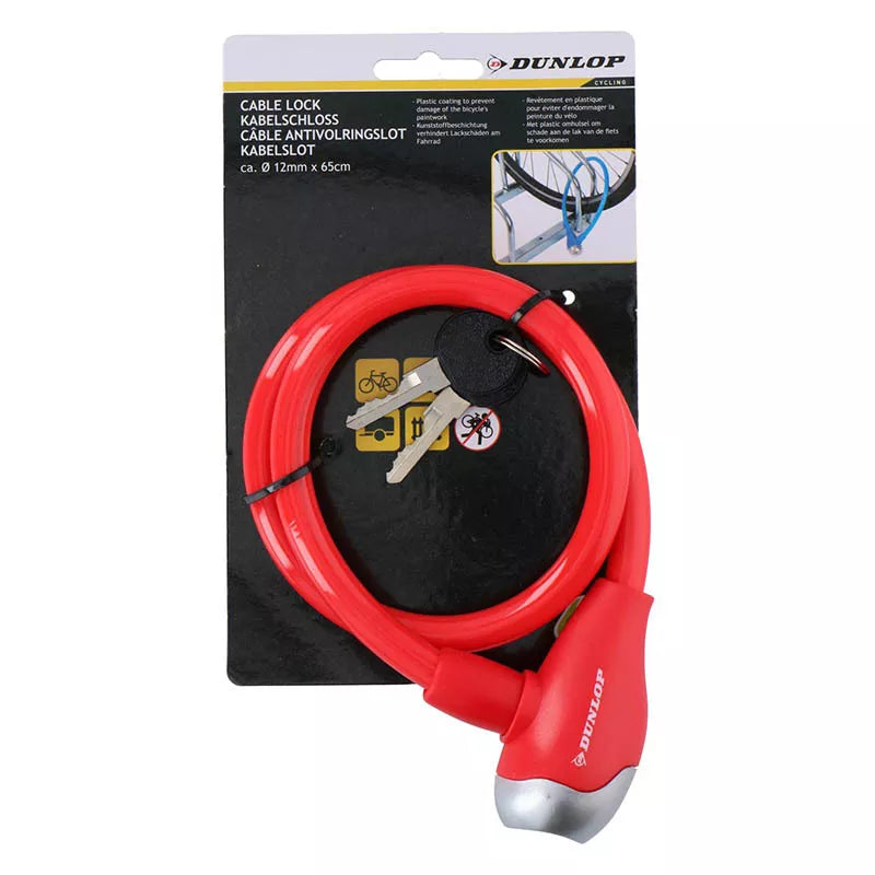 Dunlop - Raktinis spiralinis dviračio užraktas (Raudonas)