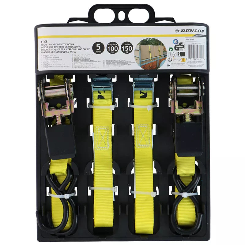 Dunlop - Transportavimo diržai su įtemptuvu, 4 vnt., 5 m / 150 kg