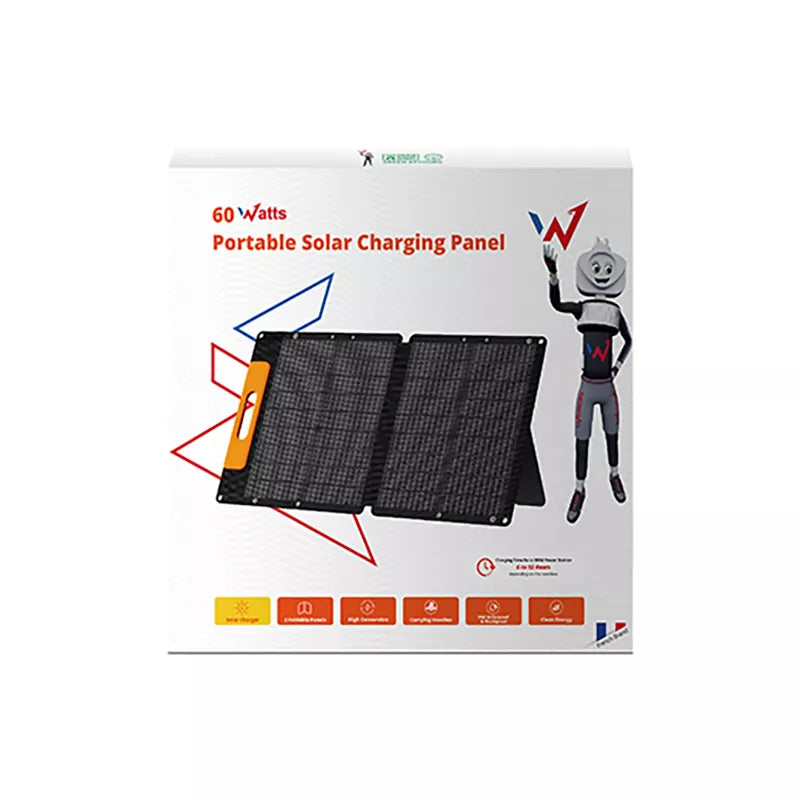 Wonder Ws60 - 60W saulės kolektorius su USB-C PD 30W ir USB-A QC 18W jungtimis (Juodas)