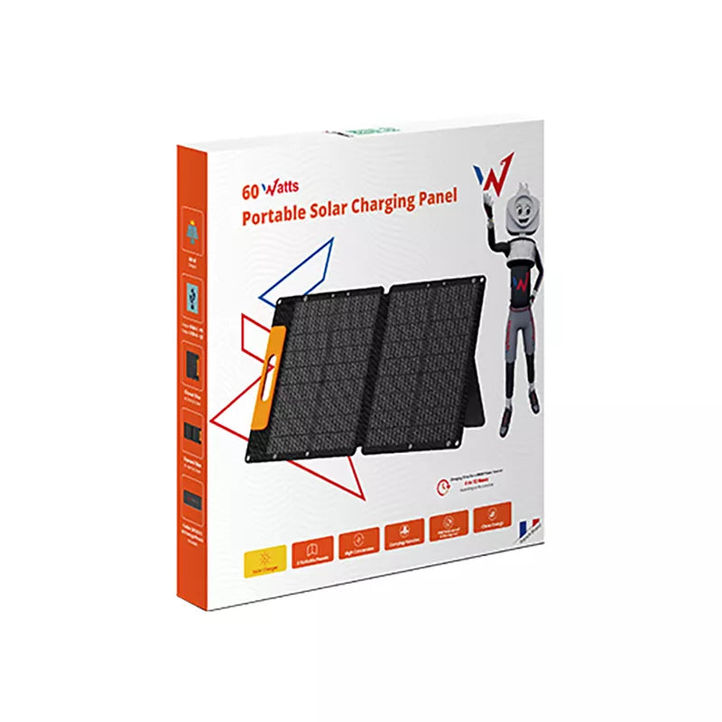 Wonder Ws60 - 60W saulės kolektorius su USB-C PD 30W ir USB-A QC 18W jungtimis (Juodas)